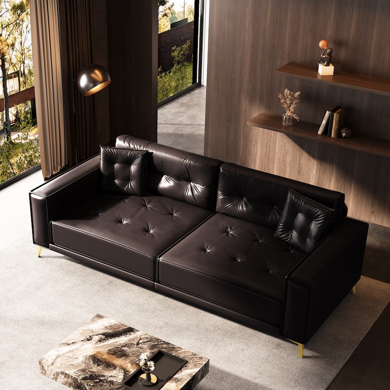 Oversized 3-in-1 Convertible Sofa Bed, 92.1" Faux Leather Square Arms Loveseat, Modern Pull-Out Sleeper Couch with Pillows