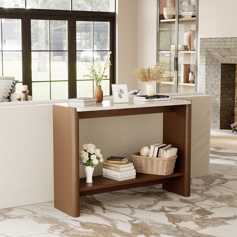SUNBURY Modern Coffee Table with Walnut Wood Legs