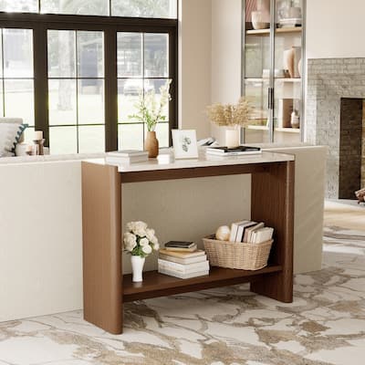 SUNBURY Modern Coffee Table with Walnut Wood Legs