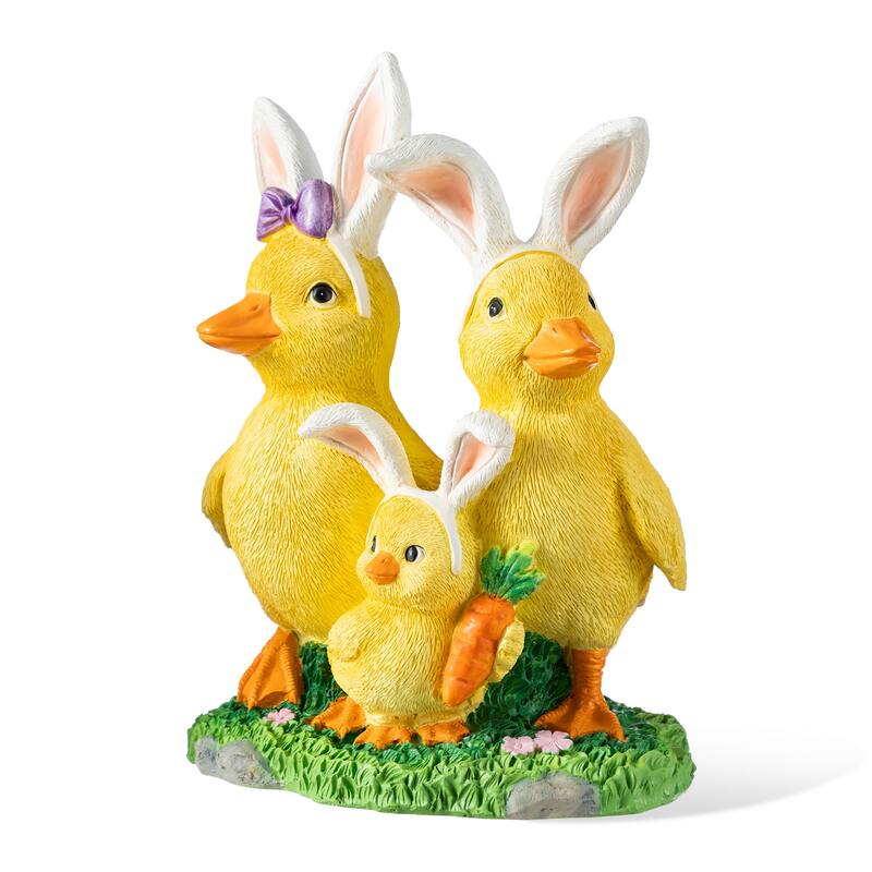 Glitzhome Easter Resin Duck Family Table Decor Stackable Chickens Figurine