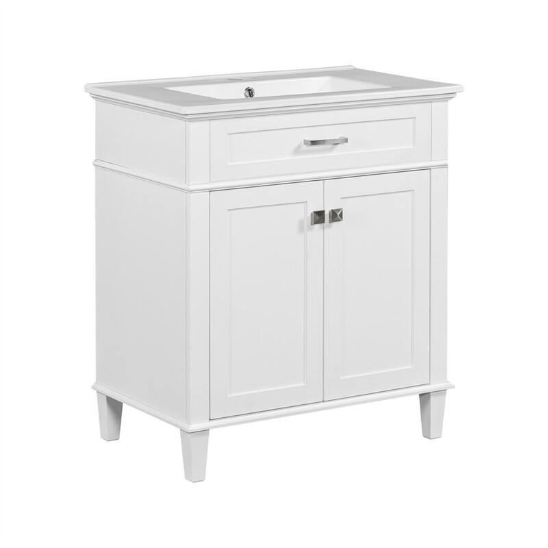 30'' Bathroom Vanity with Ceramic Sink Top, Freestanding Bathroom Vanity Cabinet with 2 Soft Close Doors and Adjustable Shelves