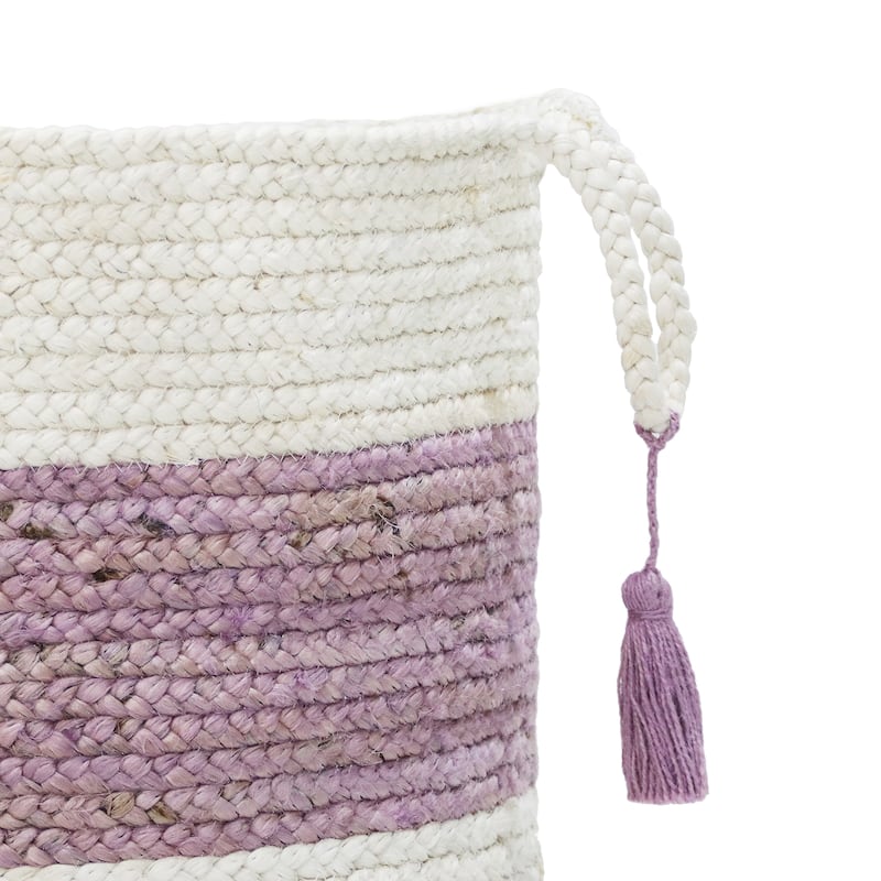 Sevita Bold Striped Off-White Jute Decorative Storage Basket with Handles