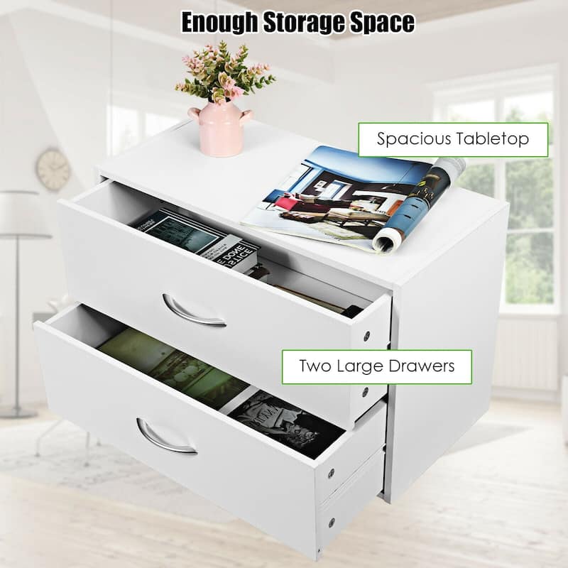 2-Drawer Stackable Horizontal Storage Cabinet Dresser Chest with Handles