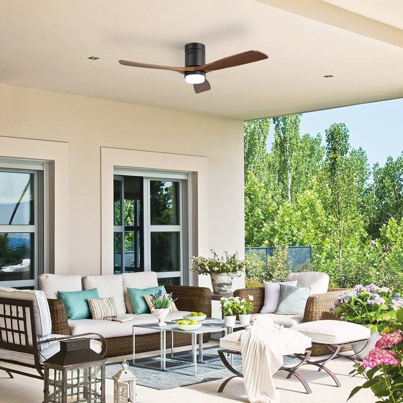 Sofucor 42/52 Inch Low Profile Flush Mount Ceiling Fan with Light,Remote Control,Solid wood/ABS Blades,Reversible Quiet DC Motor