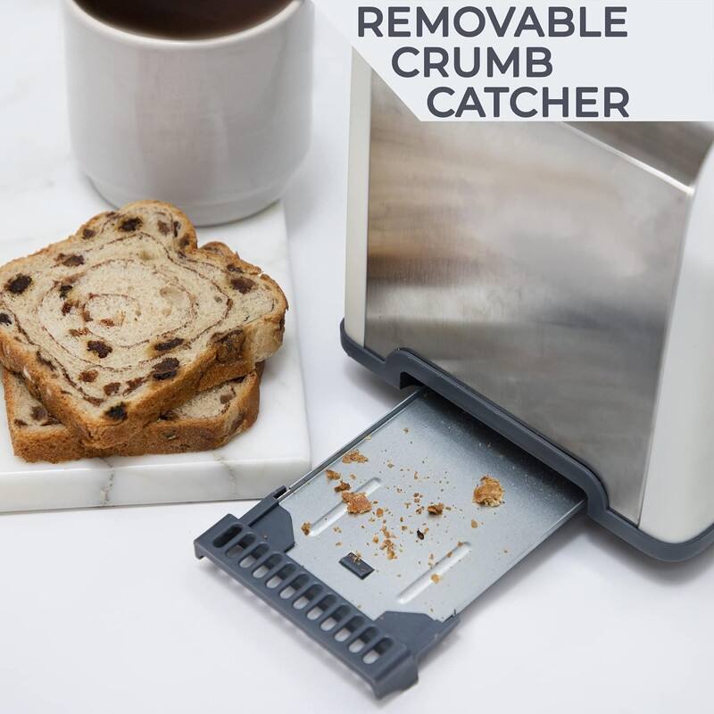 Rae Dunn Toaster, Stainless Steel 2 Slice Square Toaster, Wide Slot with 5 Browning Levels, with Bagel, Defrost