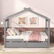 preview thumbnail 12 of 43, Full Size Wooden House Bed with Storage Drawers - Imaginative Kids Bed Frame Gray