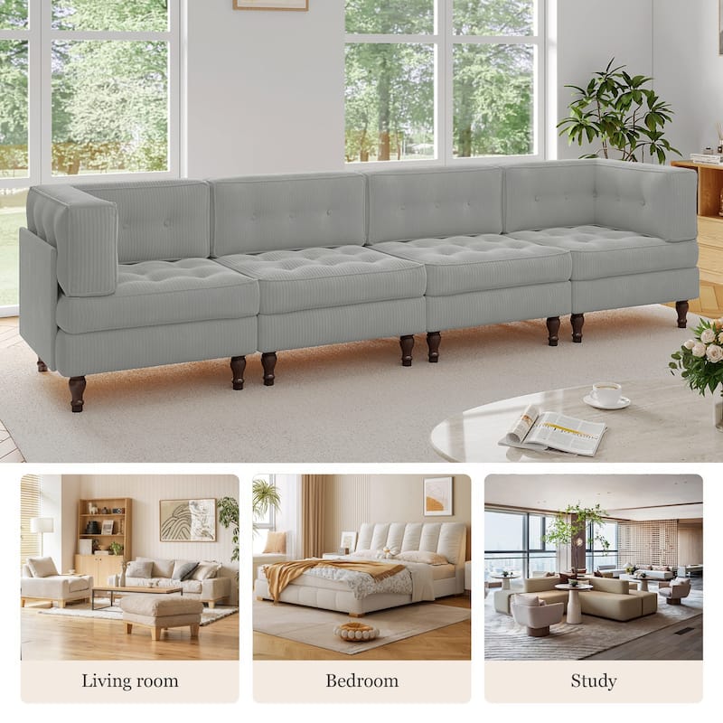 UIXE 4-Piece Corduroy Upholstered Modular Sectional Sofa for Living Room