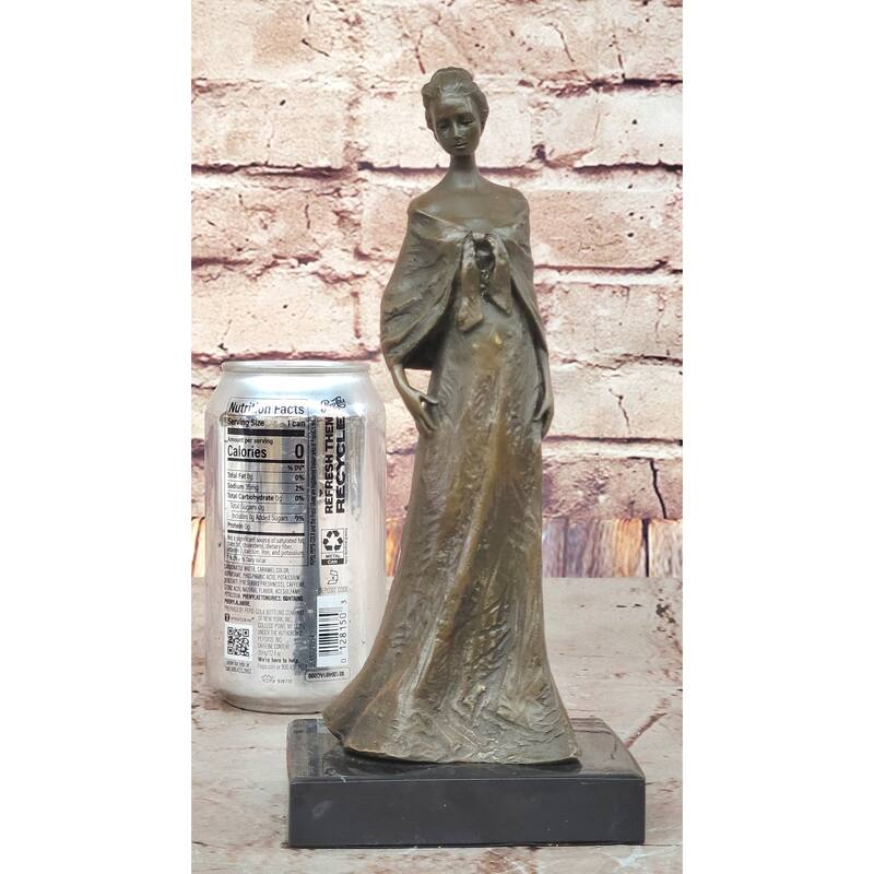 Elegant Bronze Lady Sculpture – Clic Figurine In Flowing Gown On Marble Base