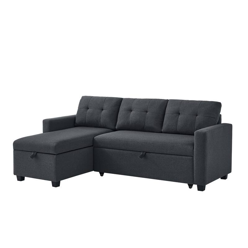 Modern Upholstered Pull Out Sectional Sofa with Storage Chaise
