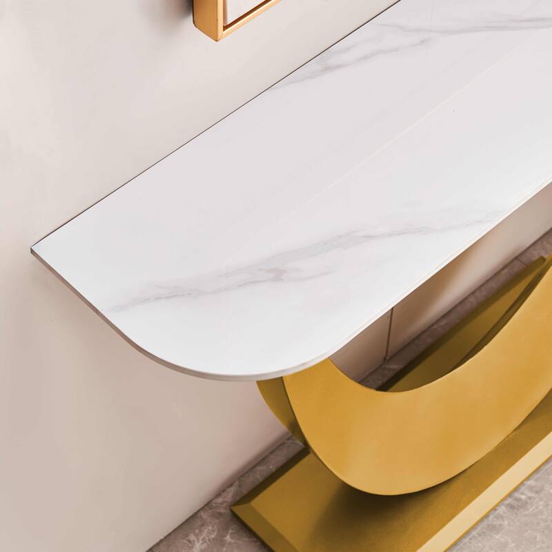 Modern Console Table, Exquisite Shape Design, Metal Frame with Adjustable Foot Pads