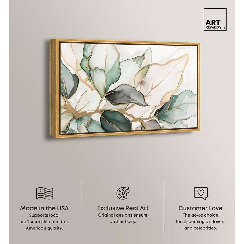 Golden Veined Leaves II Canvas by Art Remedy