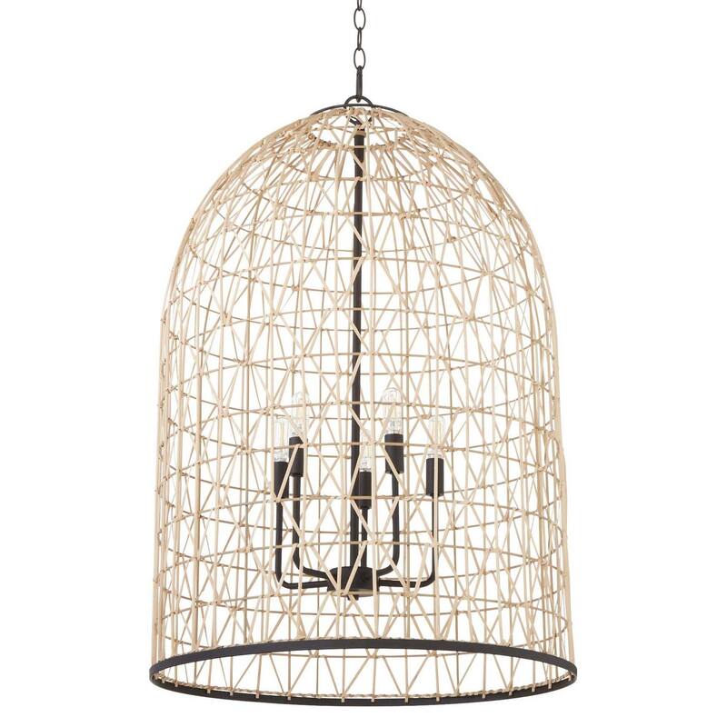 Quorum International 6902-5 Rattan 5 Light 22" Wide Pendant - Matte Black