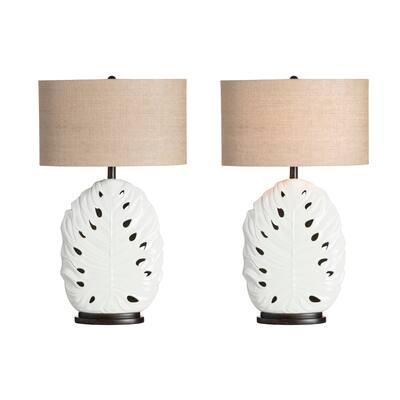 Tropical Leaf 30"H Ceramic Table Lamp with Night Light - Set of 2