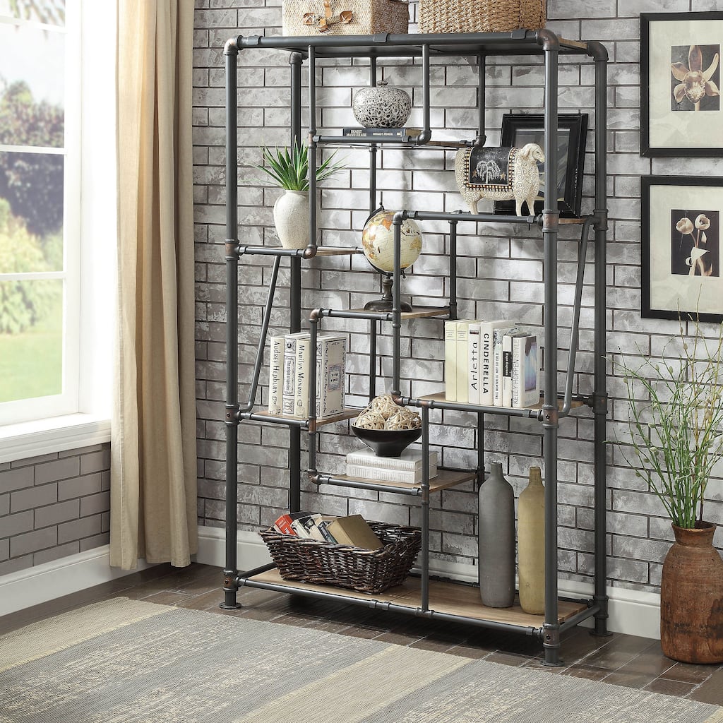 Vofi Industrial Black Metal Multi-Shelf Tiered Bookshelf by Furniture of America