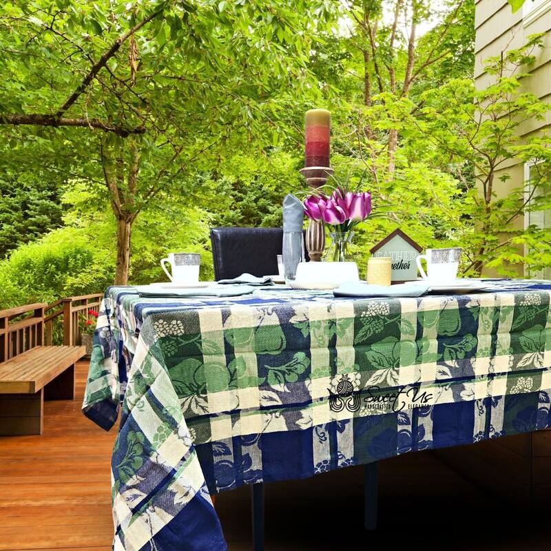 Plaid Jacquard Cotton Delicate Floral Tablecloth Collection