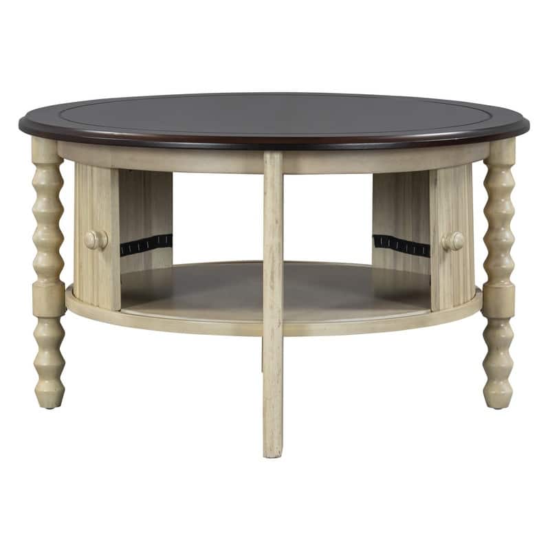 Vintage 30.3" Round Coffee Table with Hidden Storage, Mid Century Modern Style for Living Room Organization