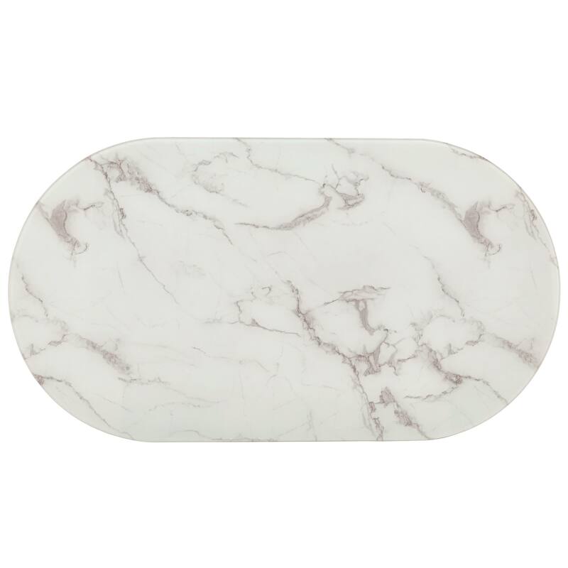 Pecos 65" White Metal Marble Pattern Tempered Glass Dining Table by iNSPIRE Q Modern
