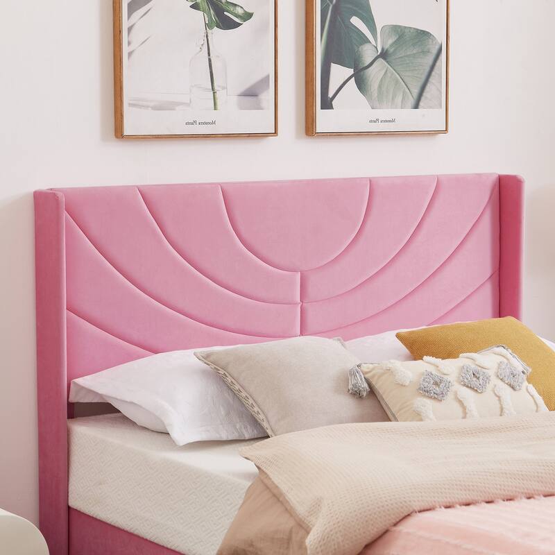 Javlergo Upholstered Bed Frame with Wingback Panel Headboard, No Box Spring Needed