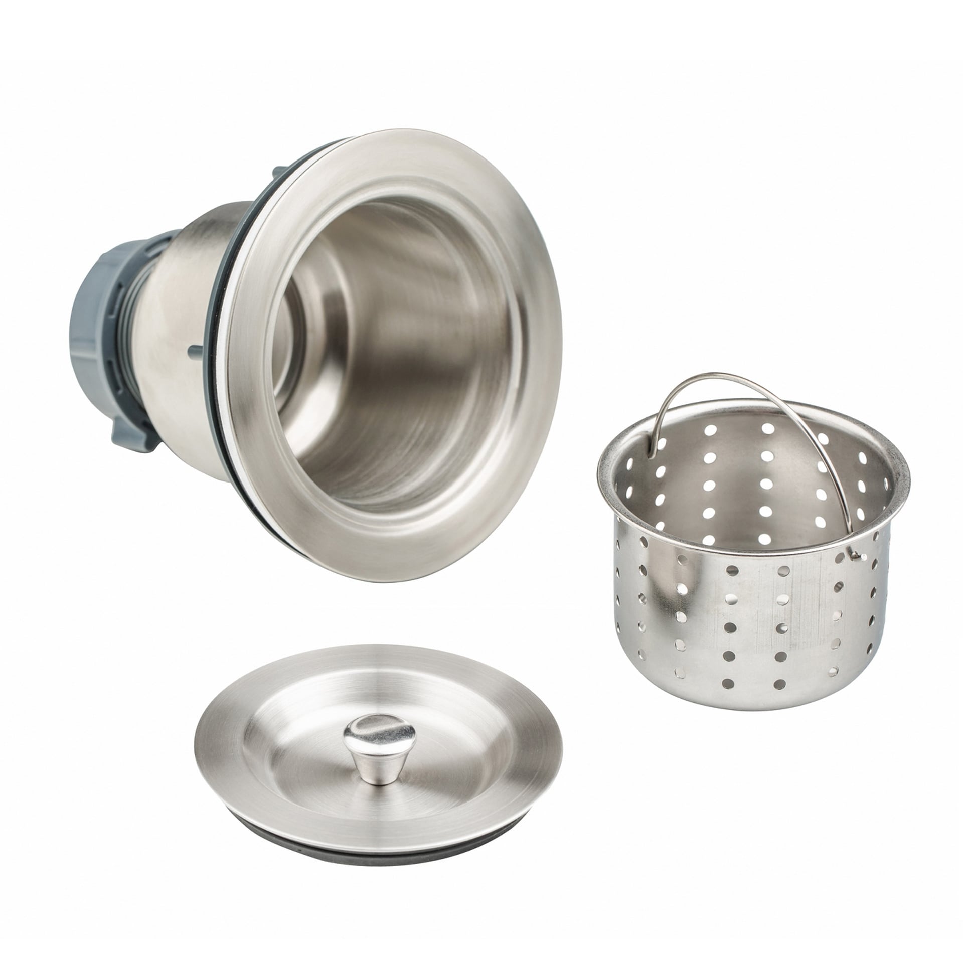 3-1/2 in. Kitchen Sink Drain Assembly in Stainless Steel with Basket Strainer and Cover - Silver