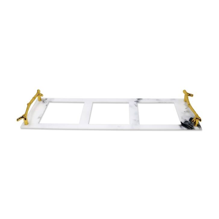 3 Bowl Acrylic Serving Dish on Tray with Covers and Spoons