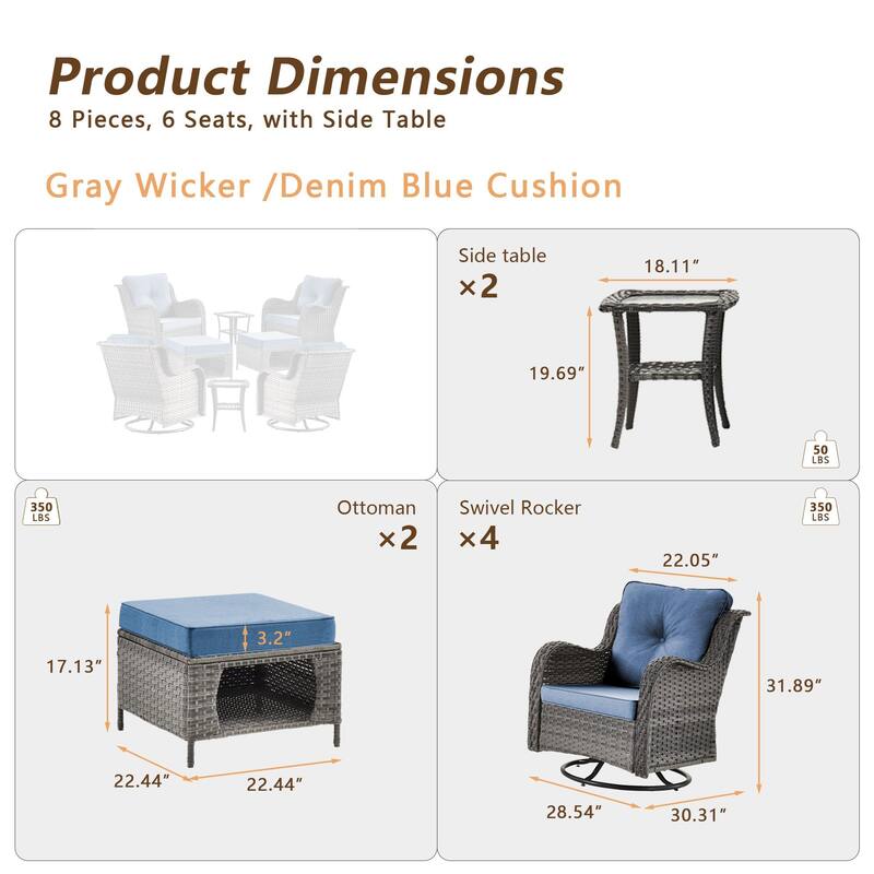 Gray Wicker Rattan Outdoor Patio Furniture Set Swivel Chair with Cushion