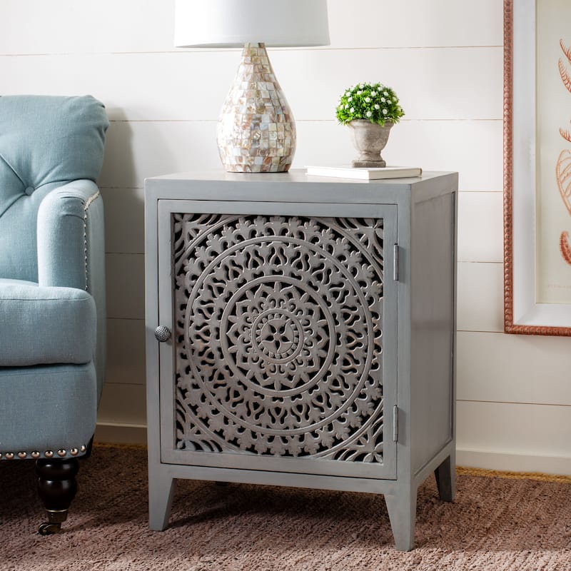 SAFAVIEH Shyann Single-Door Carved Nightstand - Grey Walnut
