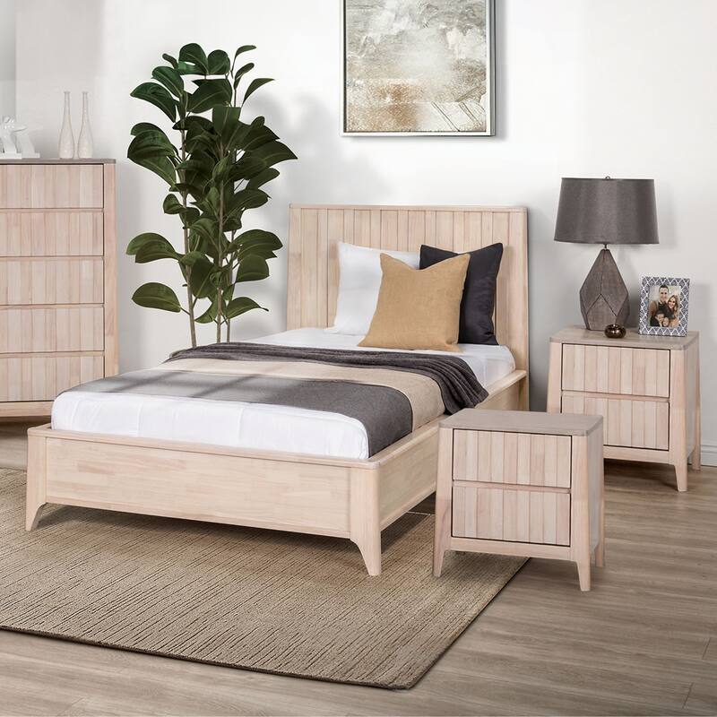 Furniture of America Seren Mid-Century Modern 3-Piece Off-White Kid's Solid Wood Platform Bedroom Set - Twin