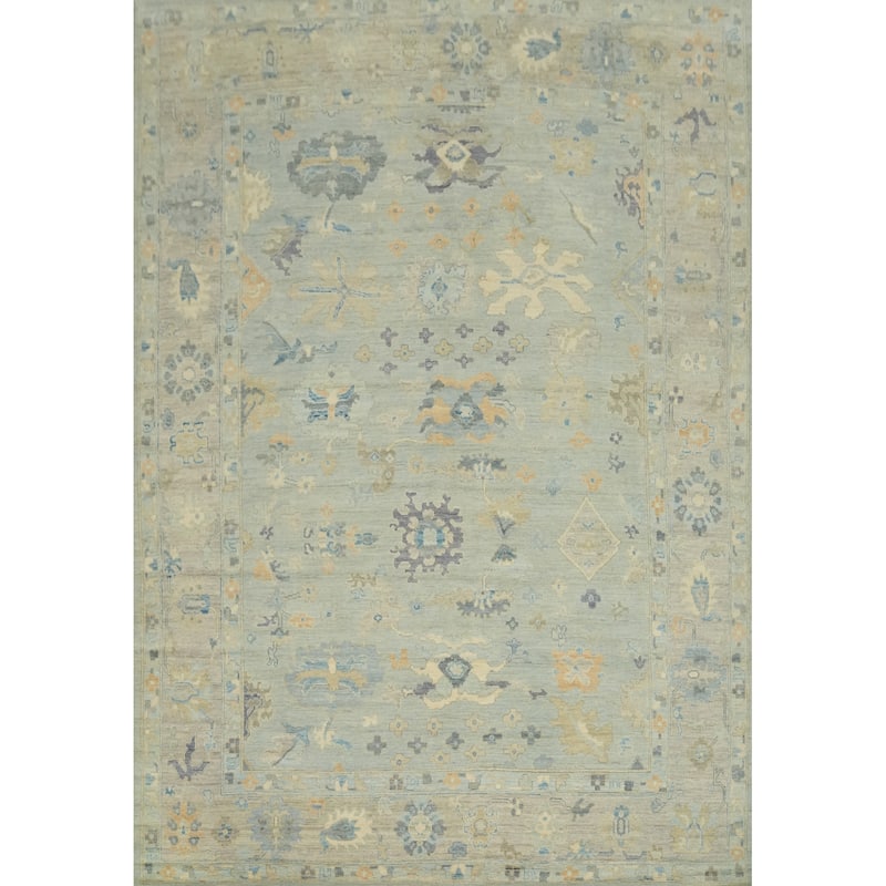 Vegetable Dye Wool Oushak Turkish Area Rug, Floral Geometric Carpet - 11' 8'' X 9' 0''
