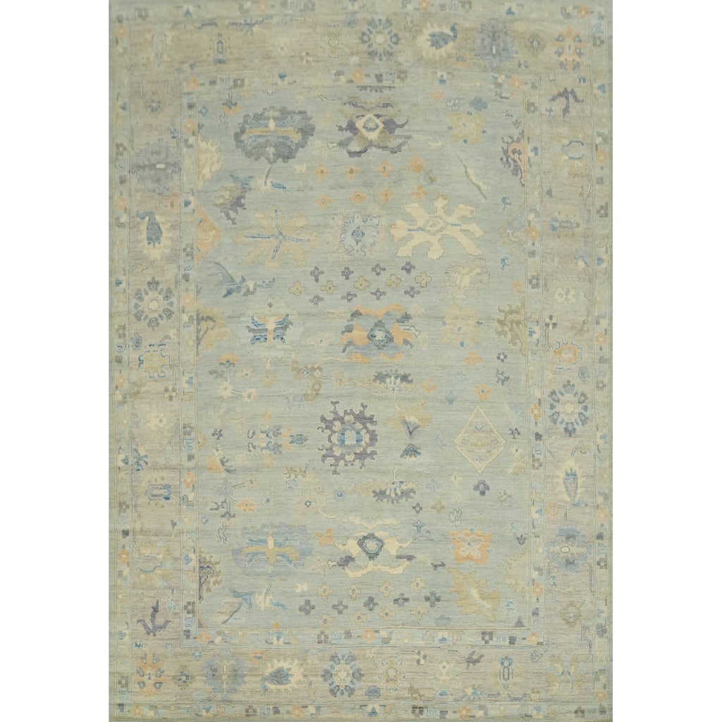 Vegetable Dye Wool Oushak Turkish Area Rug, Floral Geometric Carpet - 11' 8'' X 9' 0''