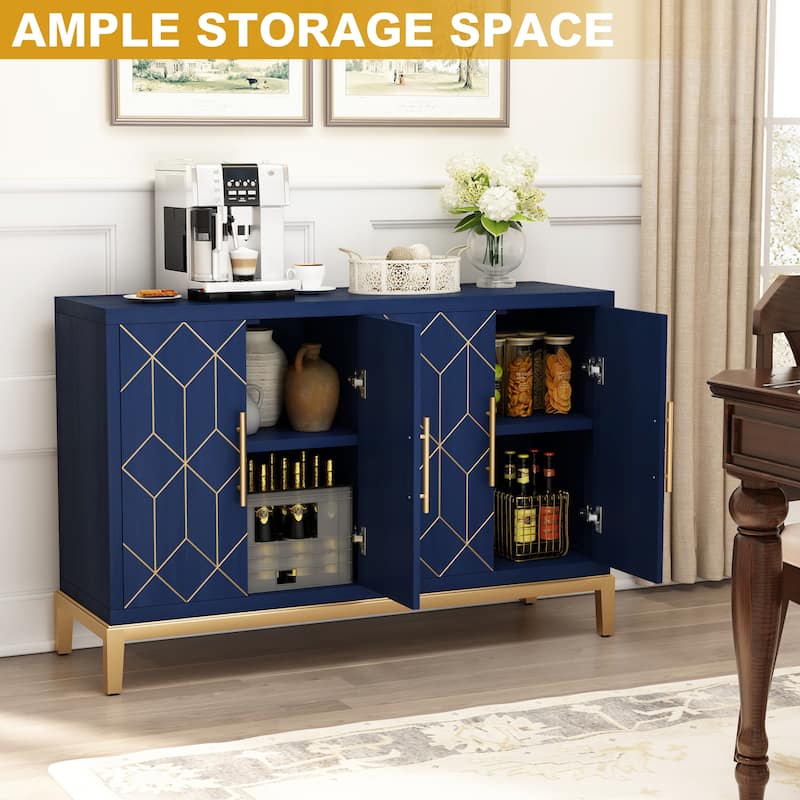 4 Doors Sideboard Buffet Cabinet with Gold Trim