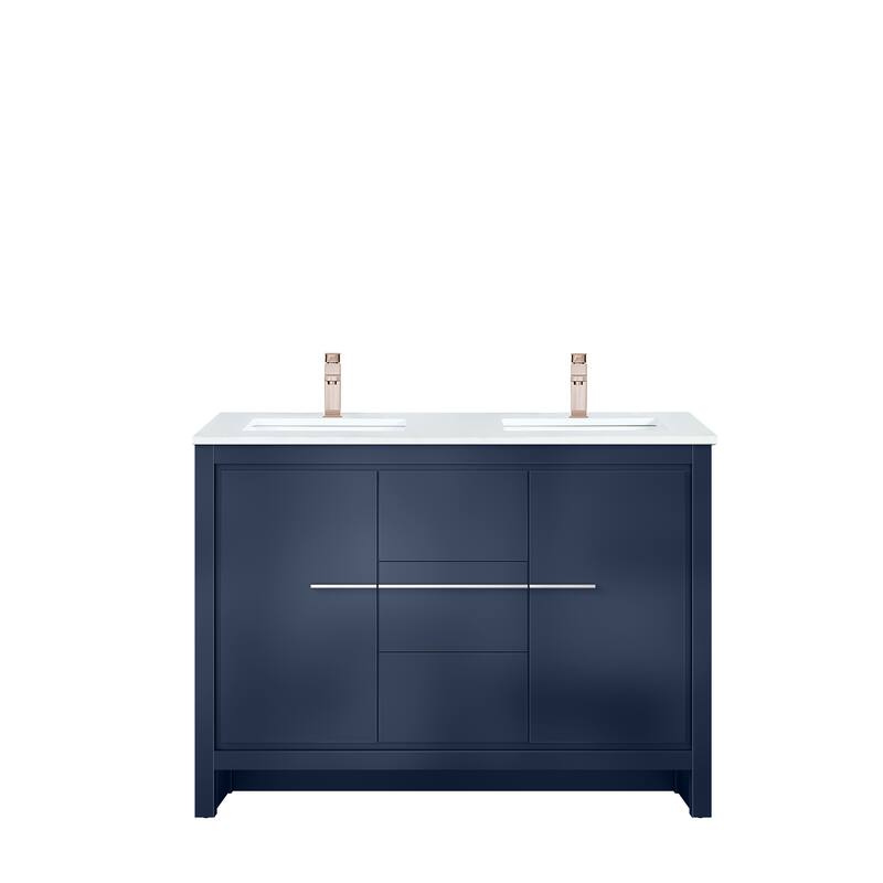 Lafarre Bath Vanity Cultured Marble Top, Sink and Rose Gold Faucet - 48 inch - Navy Blue