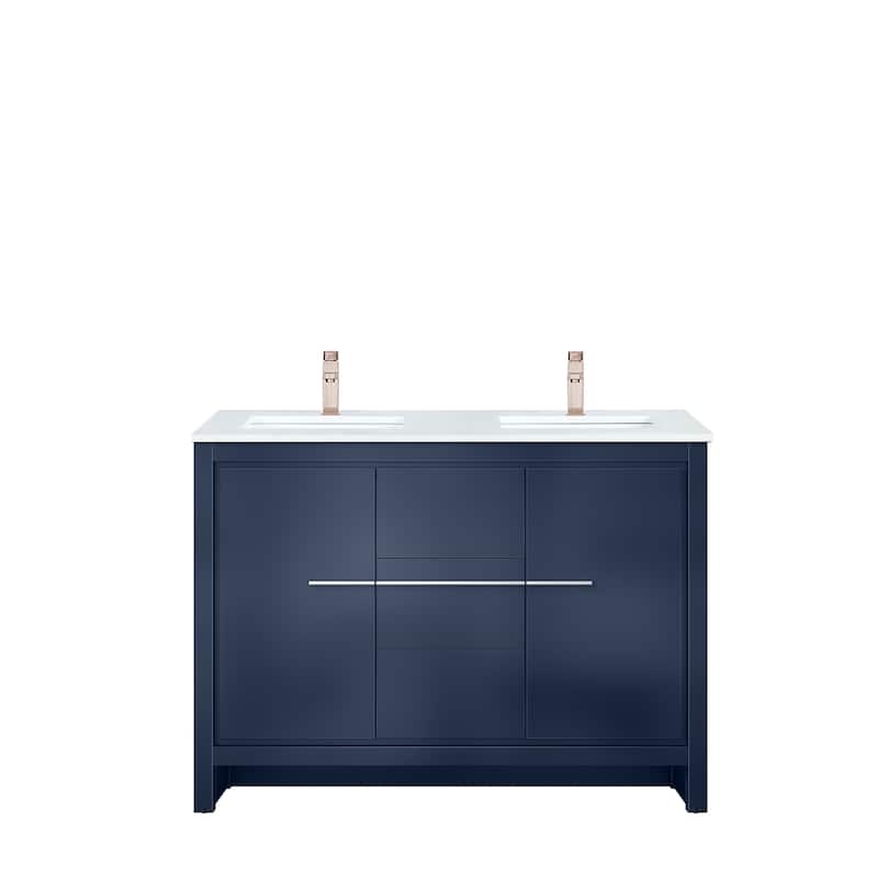 Lafarre Bath Vanity Quartz Top, Sink and Rose Gold Faucet - 48 inch - Navy Blue
