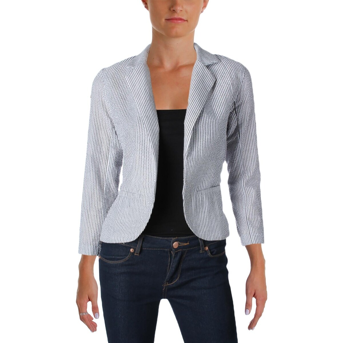 Shop Aqua Womens Casual Blazer Seersucker 3 4 Sleeves Overstock