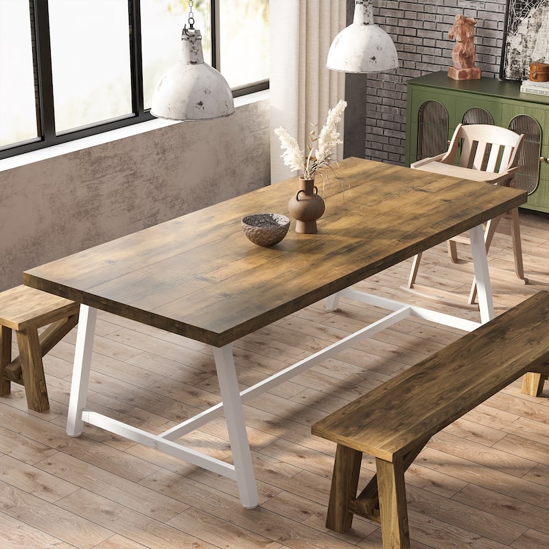 Dining Table for 8 People, 70.87-inch Rectangular Wood Kitchen Table - Rustic Brown
