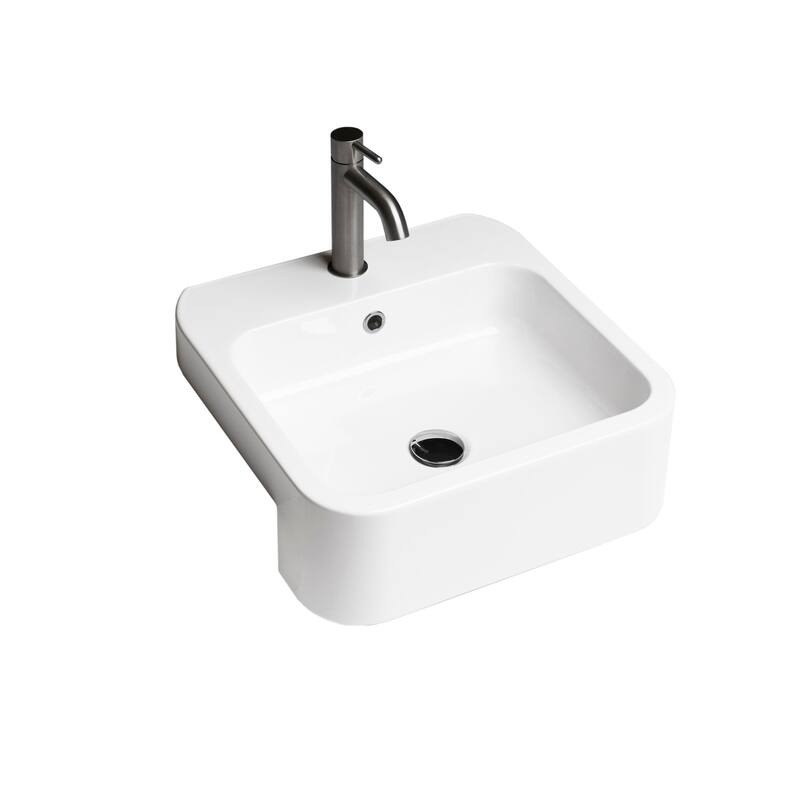 WS Bath Collections Cosa 18-7/8" Square Ceramic Vessel Bathroom Sink - Gloss White
