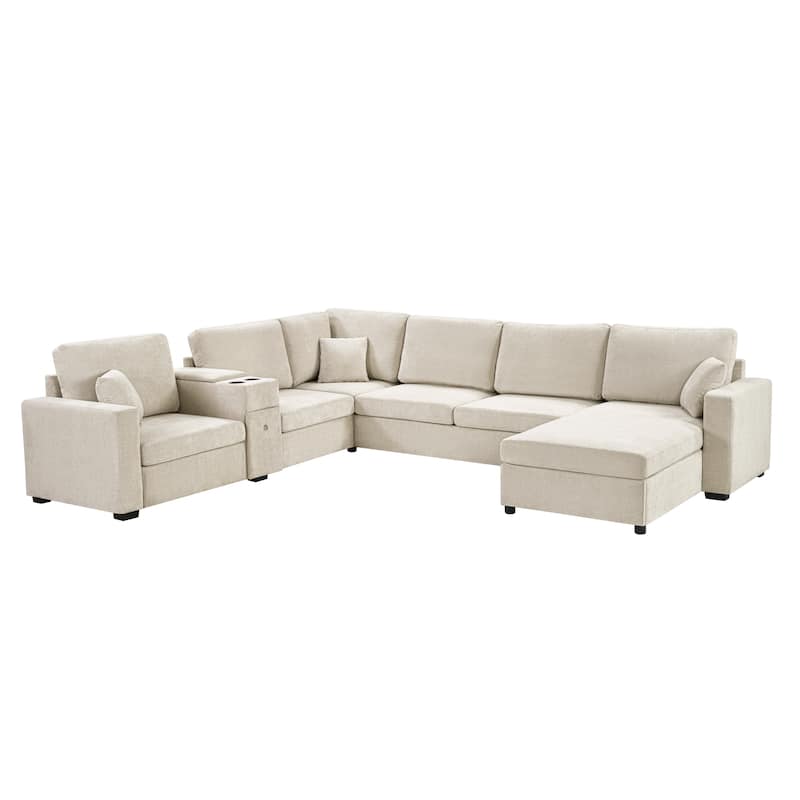 GDFStudio - 134" Modular Chenille U-Shape 5-Seat Sectional Sofa with Storage