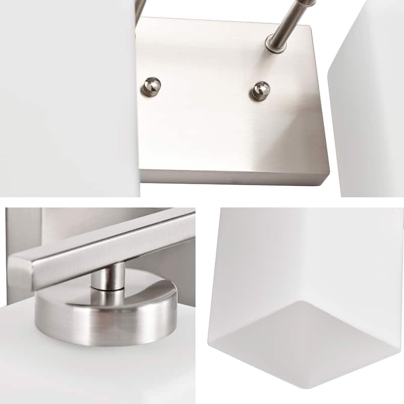 Brushed Nickel Indoor Bathroom Vanity Lights with Etched White Glass Square Rectangle Shades