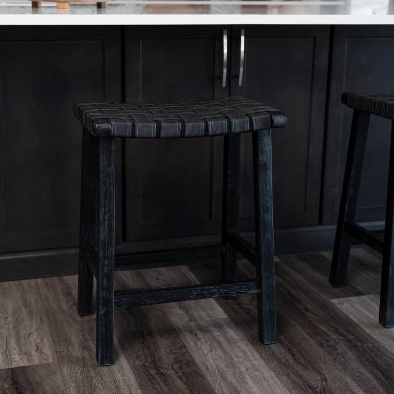 Maven Lane Noah Backless Kitchen Dining Stool with Vegan Leather - Aged Black - Counter Height