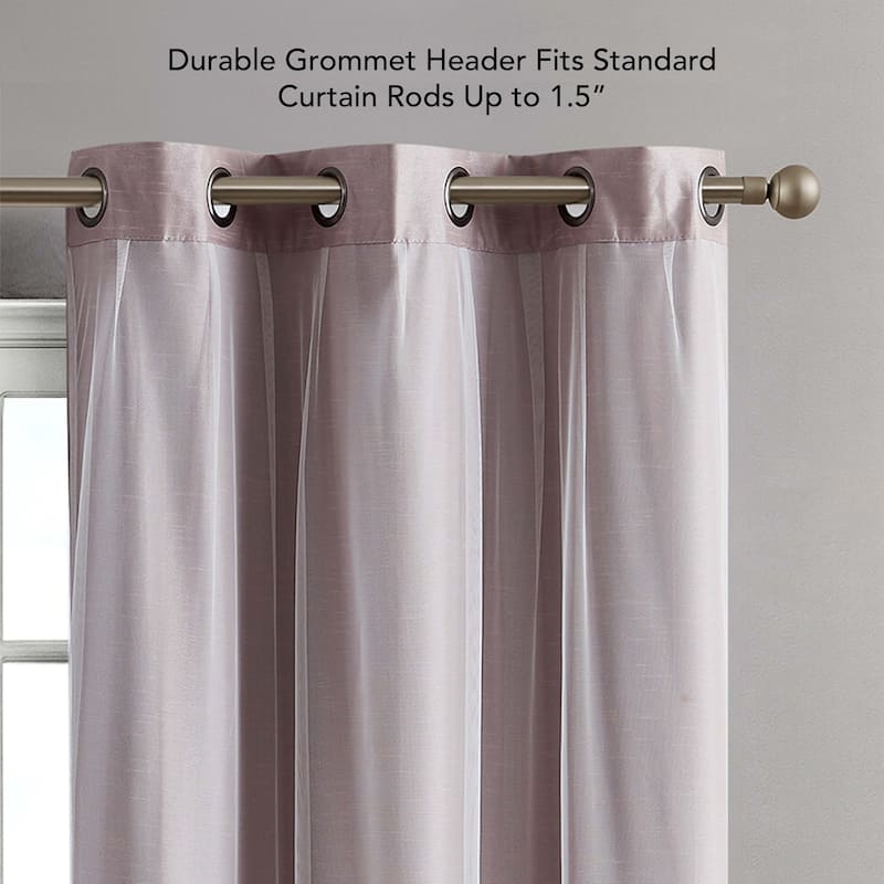 Creative Home Ideas Augusta Faux Silk Blackout with Sheer Overlay Grommet Window Curtain Panel Pair with Tiebacks