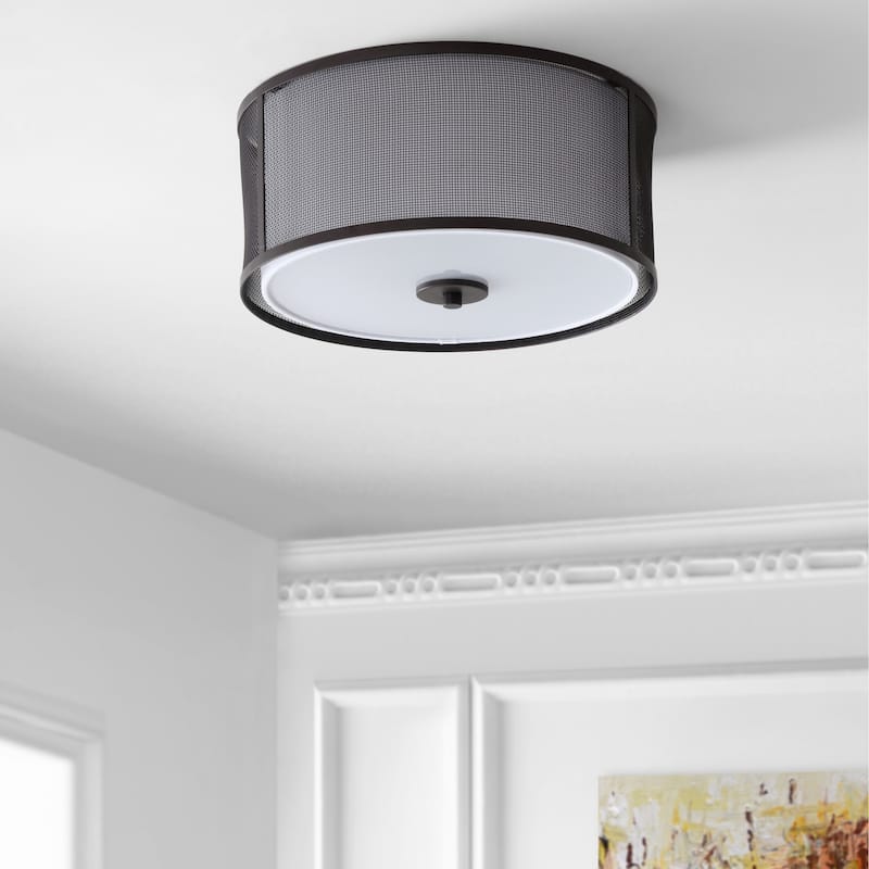 SAFAVIEH Lighting Sofka Brass Led Flush Mount - 14" x 14" x 6.3" - Dark Grey/White - 14Wx14Dx6H