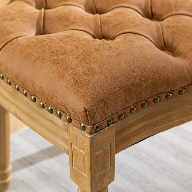 GDF Studio - French Traditional Wood PU Upholstered Dining Chairs with Tufted Back & Nailhead Trim, Set of 2