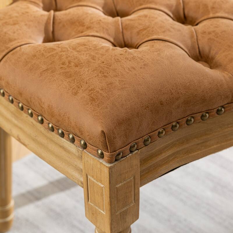 Vintage Accent Chair Dining Chair with Wood Legs, Orange Leather Lounge Chair Padded Chair with Nailhead Trim