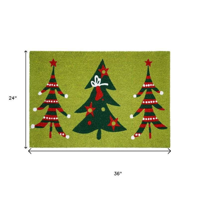 HomeRoots 24" X 36" Green And Red Christmas Trees Outdoor Coir Door Mat - 24.00' X '36.00