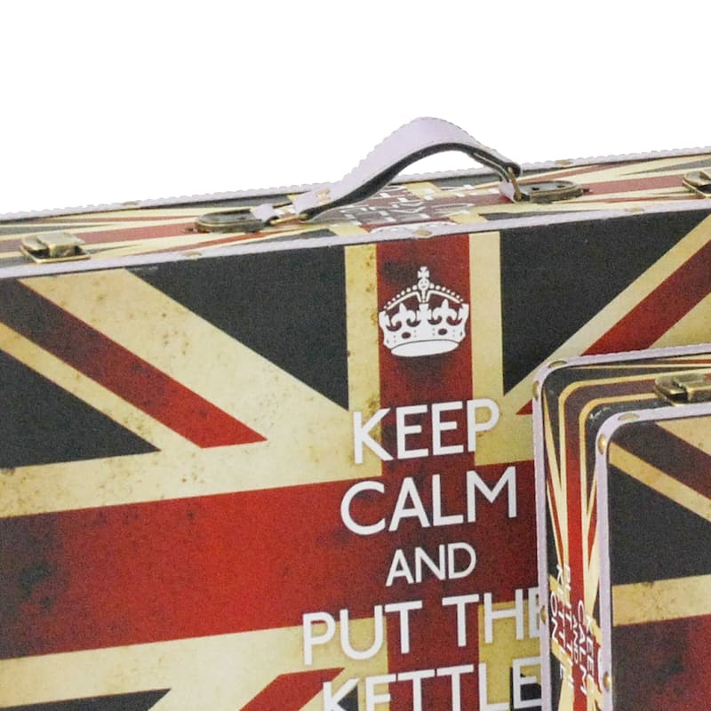 Suitcase with Union Jack Print Canvas Upholstery, Multicolor, Set of 2