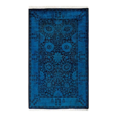Overton Hand Knotted Wool Vintage Inspired Modern Contemporary Overdyed Blue Area Rug - 3' 2" x 5' 2"