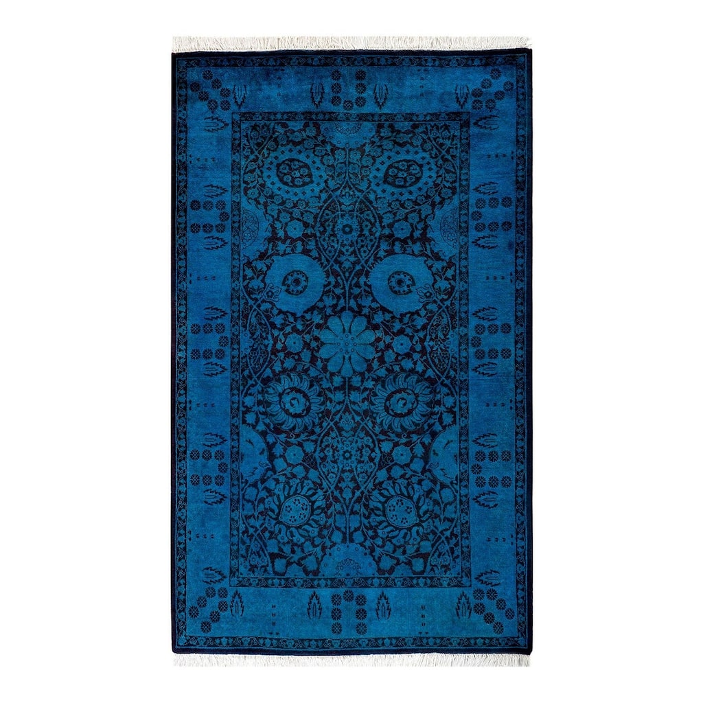 Overton Hand Knotted Wool Vintage Inspired Modern Contemporary Overdyed Blue Area Rug - 3' 2" x 5' 2"