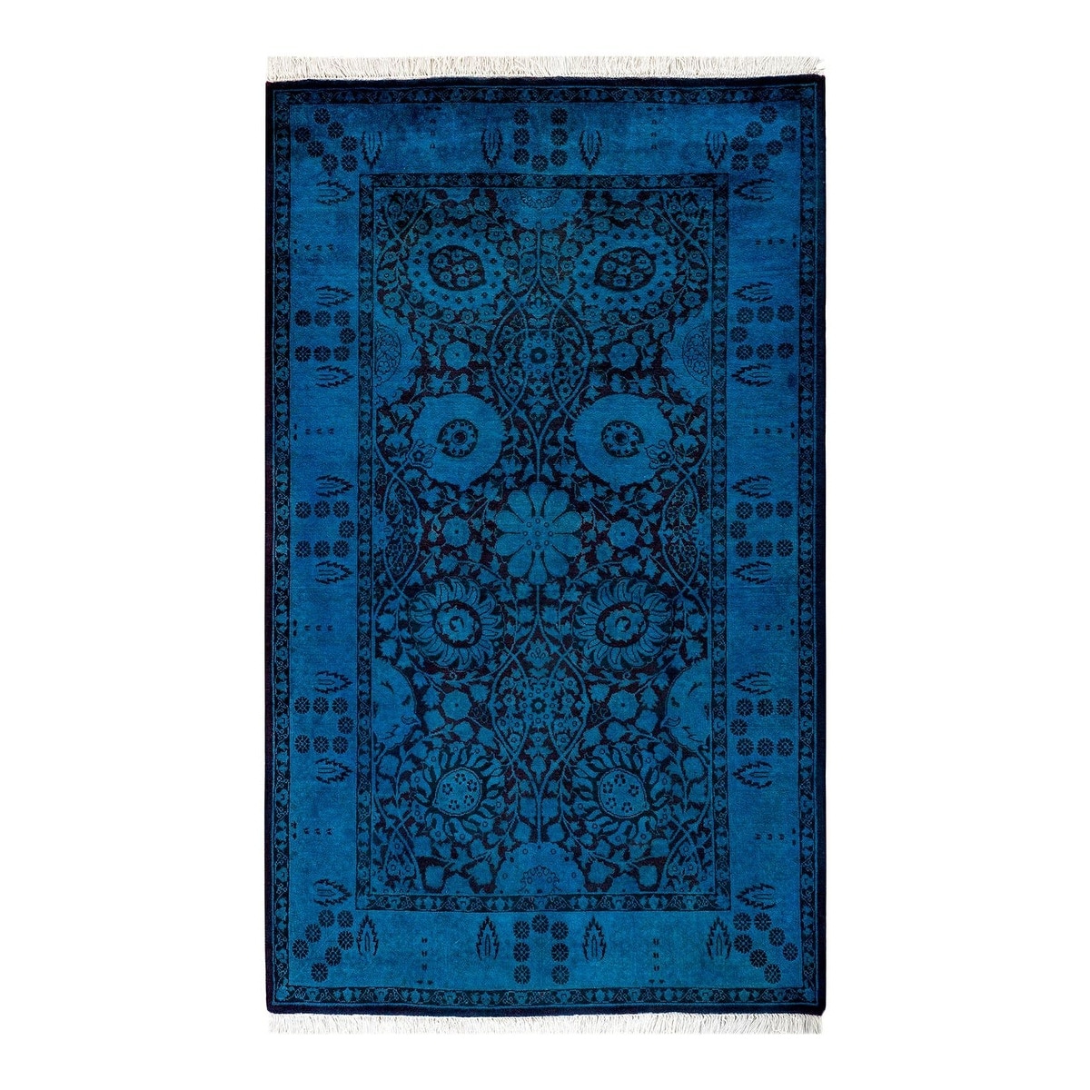 Overton Hand Knotted Wool Vintage Inspired Modern Contemporary Overdyed Blue Area Rug - 3' 2" x 5' 2"