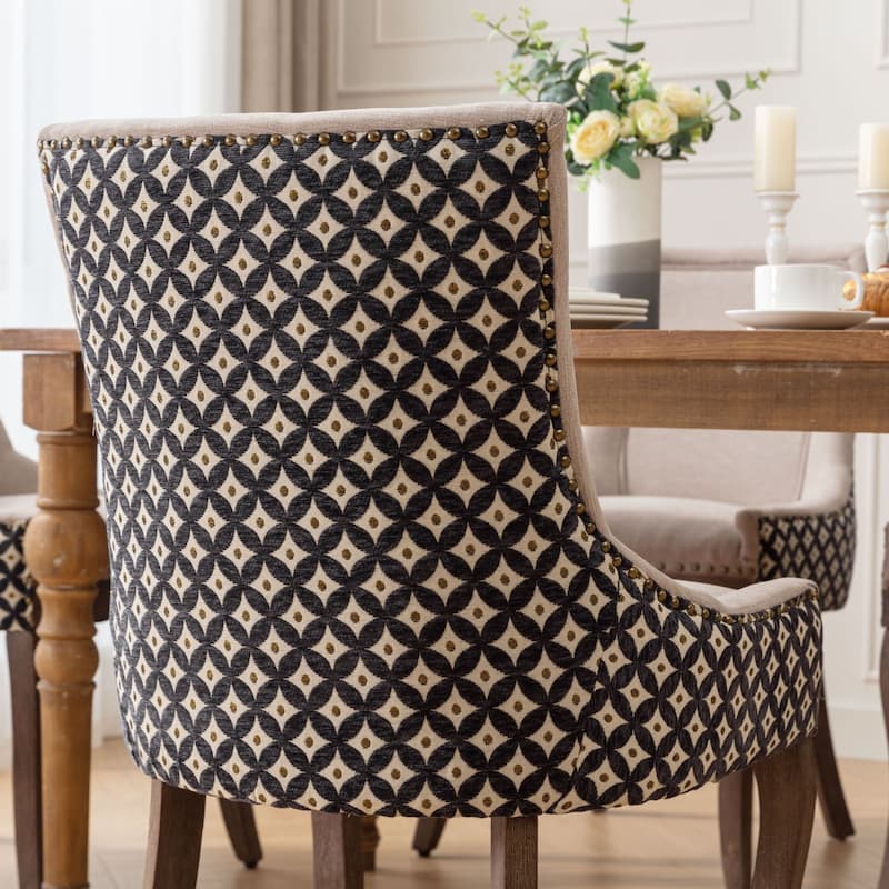 Ultra Side Dining Chair Set of 2, Thickened Fabric Kitchen Chairs, Dining Chairs with Bronze Nail Head & Solid Wood Legs