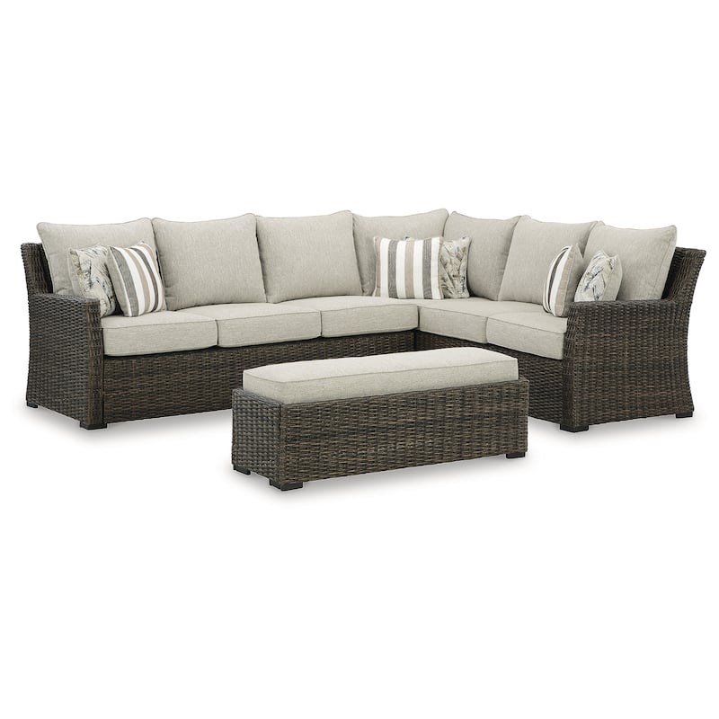 Signature Design by Ashley Brook Ranch Brown Outdoor Sofa Sectional/Bench with Cushion (Set of 3)