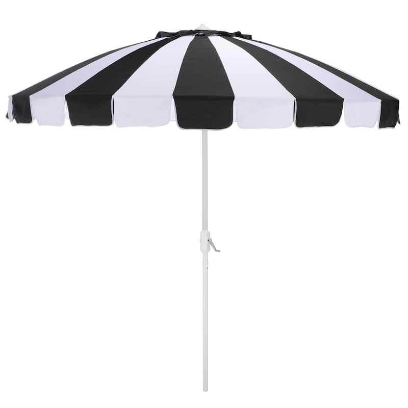 SAFAVIEH Outdoor Patio Furniture Buti 9 Ft Umbrella, Crank Lift Shade with Aluminum Frame - Black Striped/White